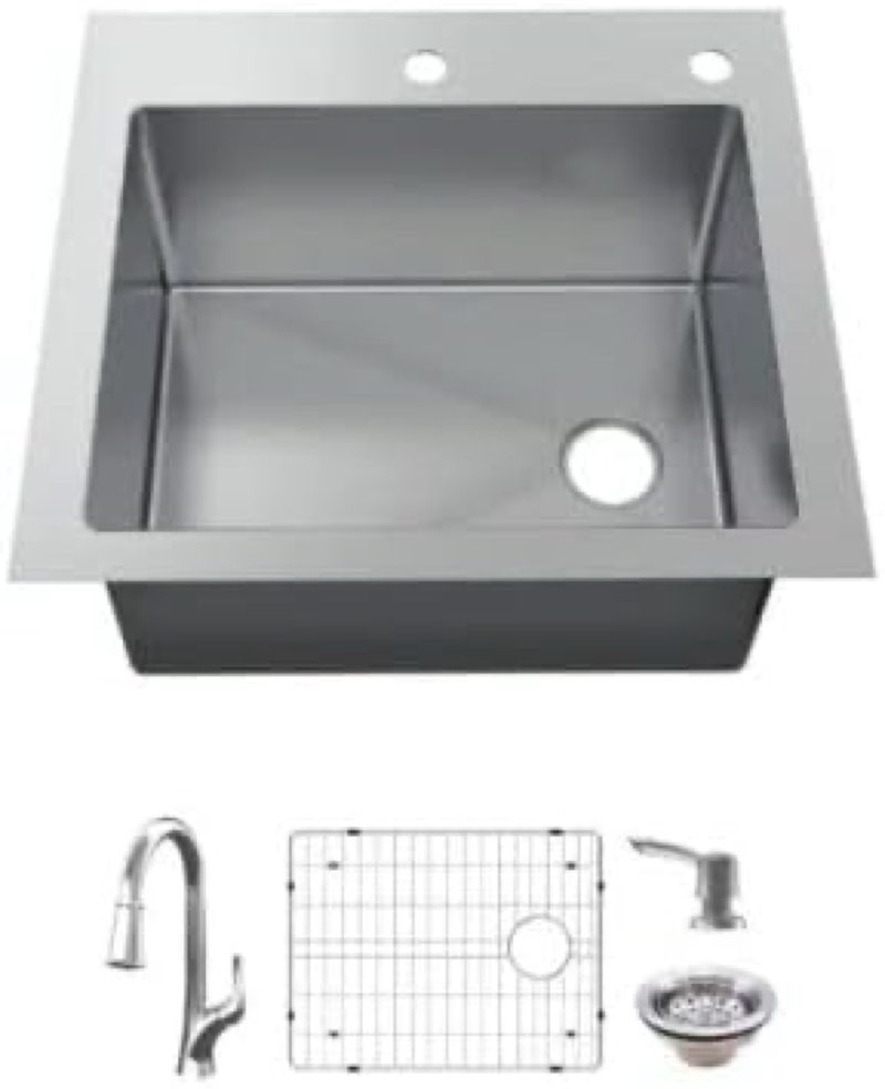 GLACIER BAY 9 in. Drop-in/Undermount Single Bowl 18 Gauge Stainless Steel Kitchen Sink with Pull-Down Faucet