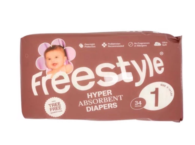 Exp 15/10/2027) Freestyle Size 1 Baby Diapers, 34 Ct box of 6 pack