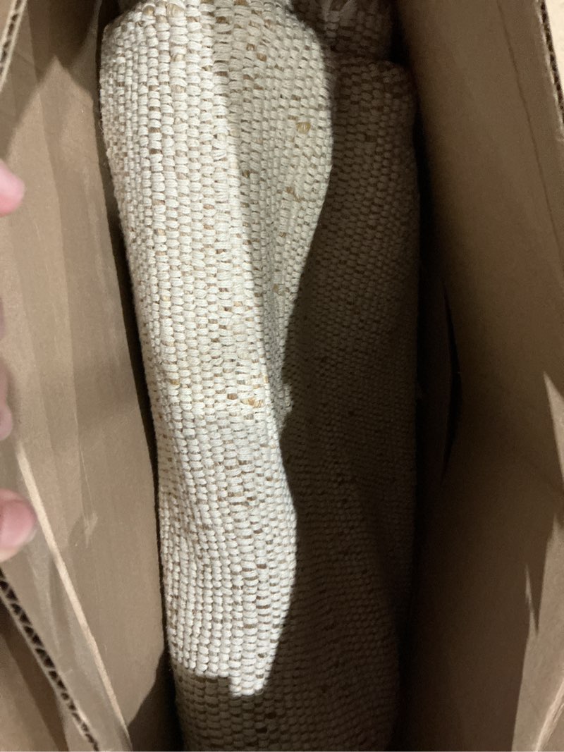 Condition photo showing Good Condition for gruhum jute cotton area rug 9'x12' ft large rectangle hand woven natural farmhouse rugs for living room, bedroom, kitchen, high traffic area - rustic vintage bohemian eco-friendly 9x12ft natural 9' x 12' (rectangular) natural - ivory