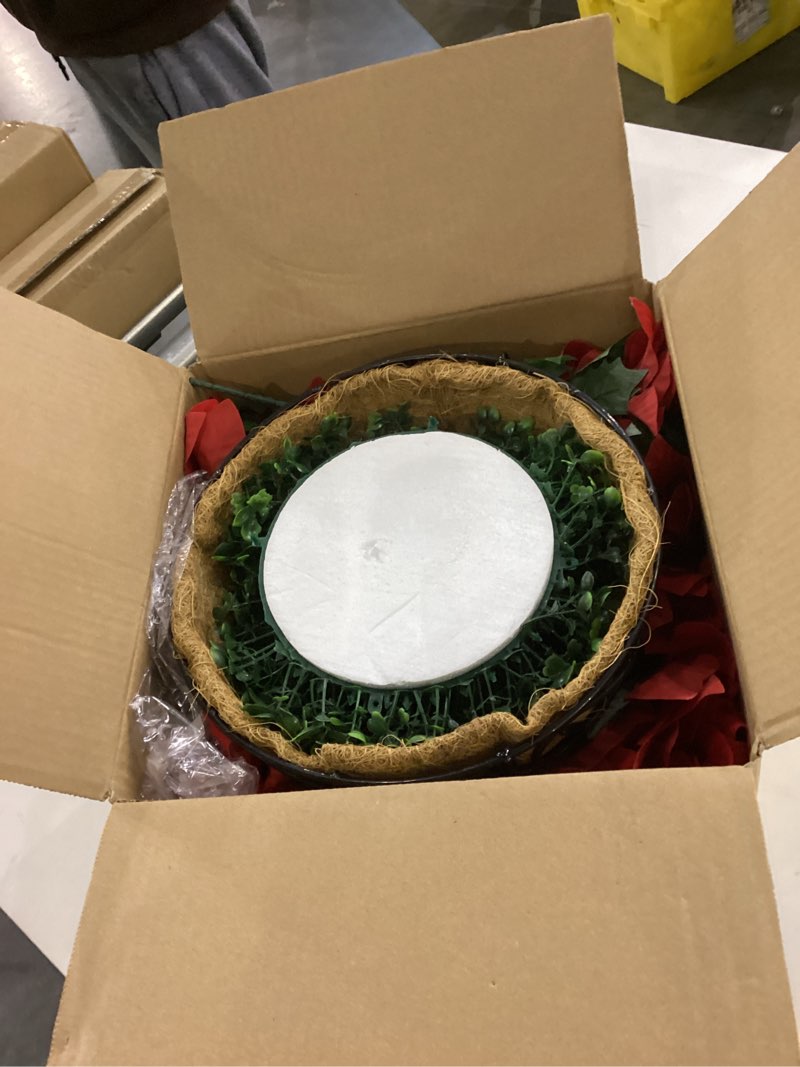 Condition photo showing New/Like New for BLEUM CADE Artificial Christmas Flowers Hanging Poinsettias with Basket for Outdoors, Artificial Hanging Red Poinsettias for Xmas Decoration, UV Resistant Faux Flowers Christmas Decorations Red 1 pack