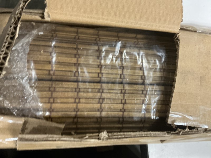 Condition photo showing Good Condition for lazblinds cordless bamboo roman shades, privacy blinds for interior windows, room darkening roll up bamboo blinds for home & patio, 36" w x 64" h, highfield teak