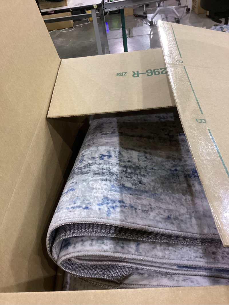 Condition photo showing As Is for Area Rug Living Room Rugs: 5x7 Large Soft Indoor Carpet Modern Abstract Rug with Non Slip Rubber Backing for Under Dining Table Nursery Home Office Bedroom White Gray Blue White Gray Blue 5' x 7' (Rectangular)