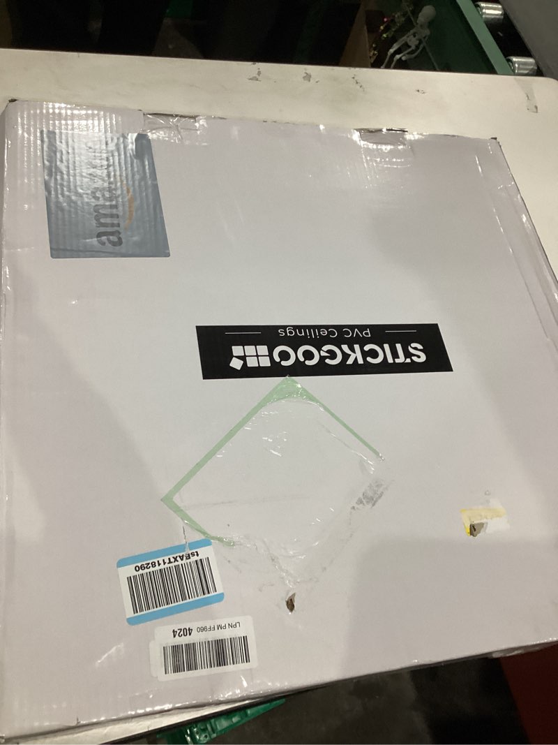 Condition photo showing New/Like New for STICKGOO PVC Ceiling Tiles, 2'x2' Glue Up Ceiling Panel White to Prevent Breakage Cover 48 Sq. Ft, Pack of 12 Tiles 24"x24" White