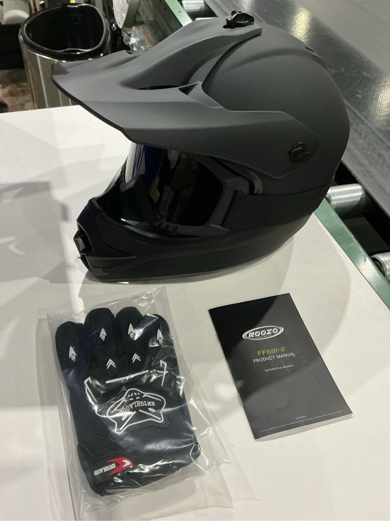Condition photo showing Good Condition for youth dirt bike helmet dot certified - full face motorcycle helmet for off-road, atv, street riding, includes adjustable goggles & protective gloves black medium
