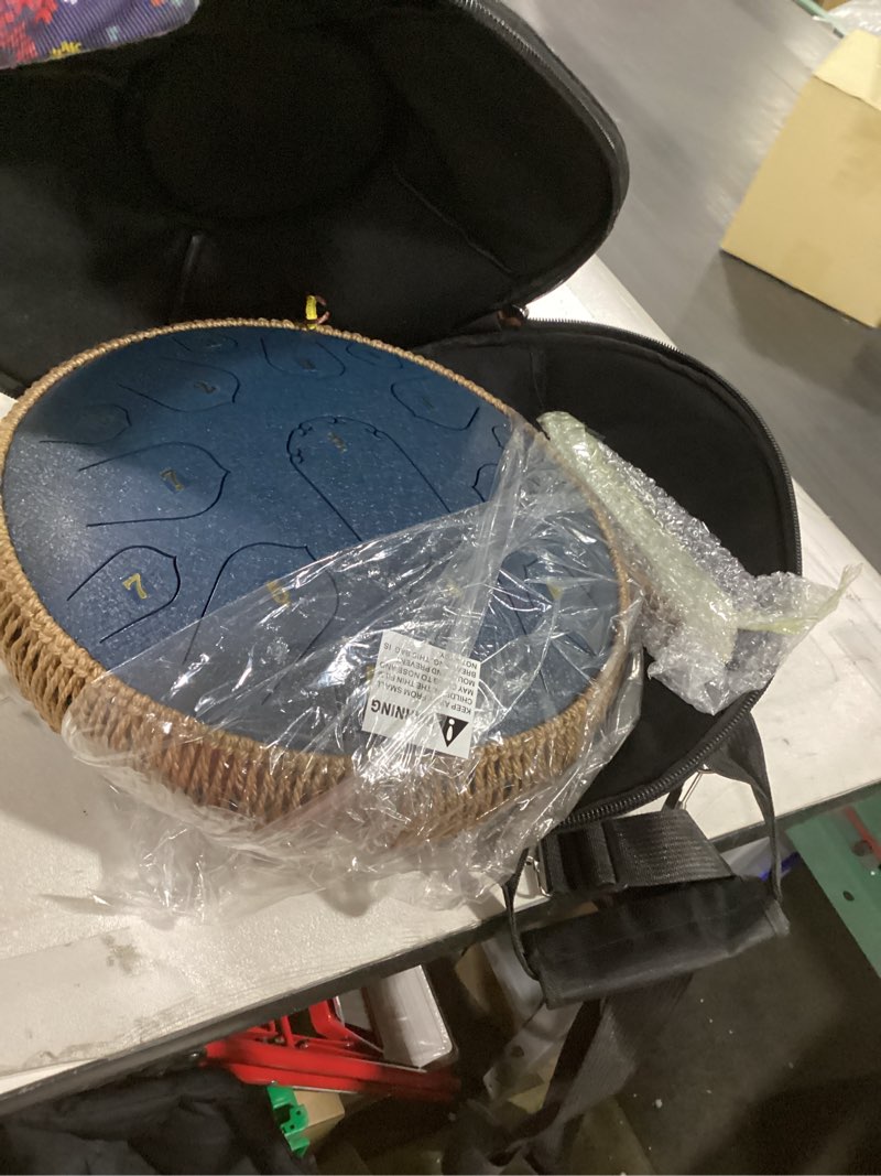 Condition photo showing Good Condition for Steel Tongue Drum - 14 Inch 15 Note Tongue Drum - Hand Pan Drum with Music Book, Handpan Drums Mallets and Carry Bag, D Major (Navy Blue) 14 inch Navy Blue