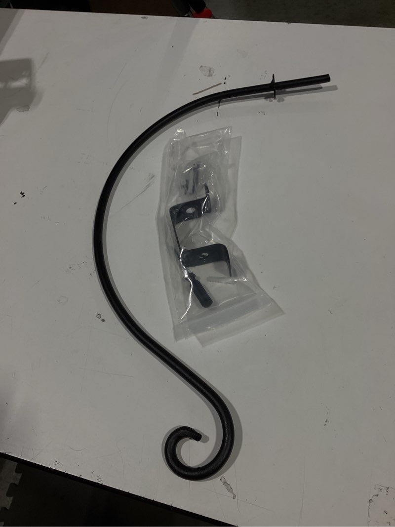 Condition photo showing Good Condition for swivel hanging plant bracket 16 inch black iron curved wall mount outdoor hook with 8 gear rotation single