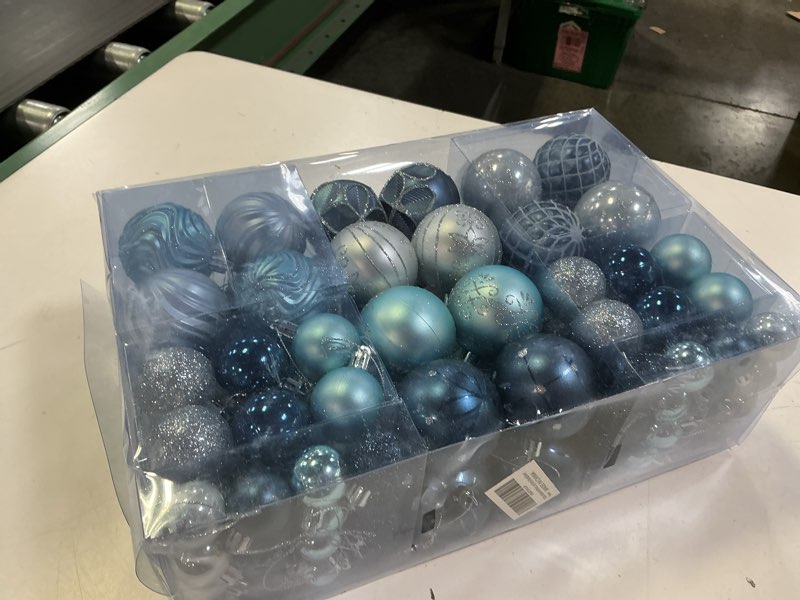 Condition photo showing Good Condition for 100pcs Blue Silver Christmas Balls Ornaments Tree Decorations Set