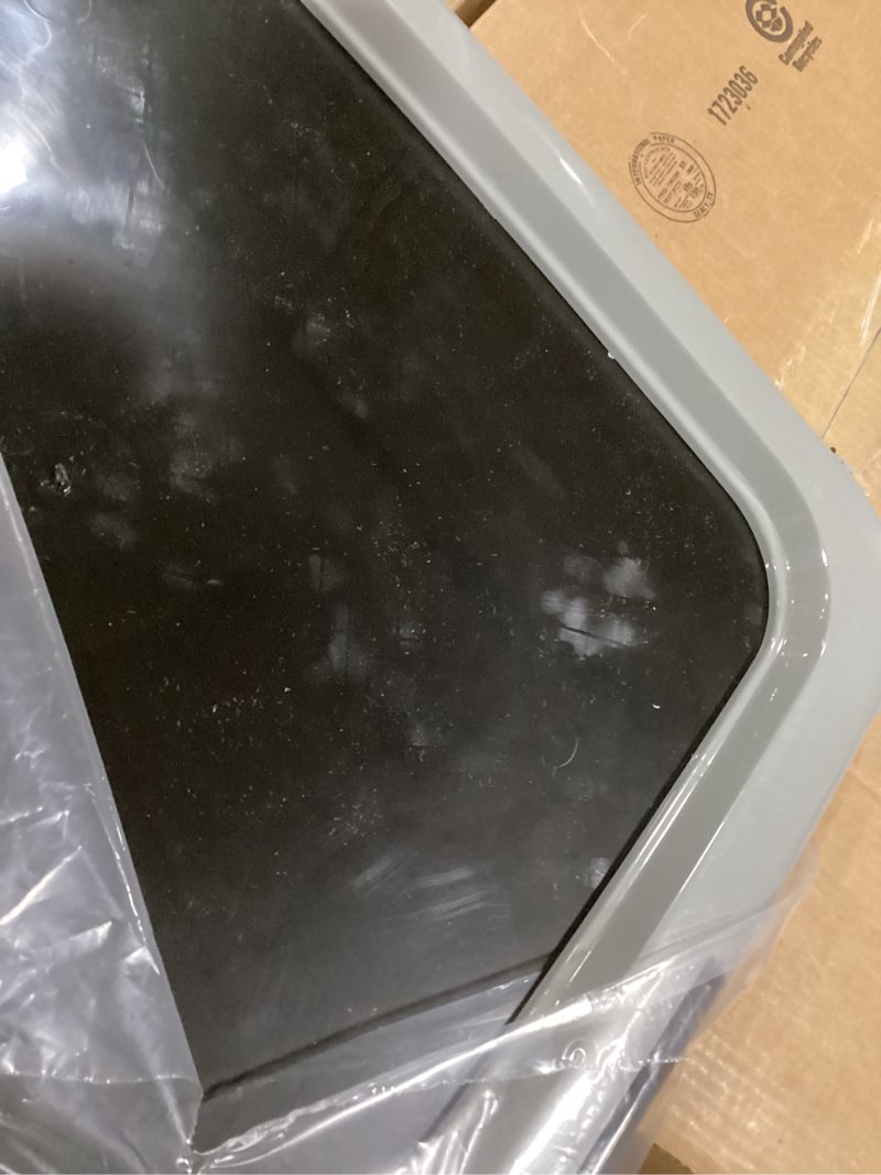 Condition photo showing As Is for IRIS USA Pee Pad Holder - for Regular Sized Dog and Puppy Pee Pads, Secured Latches, Non-Skid Feet, High Polish Finish for Easy Cleaning, Leak Protection, Fits 22"x22" Pad or Larger, Black/Gray