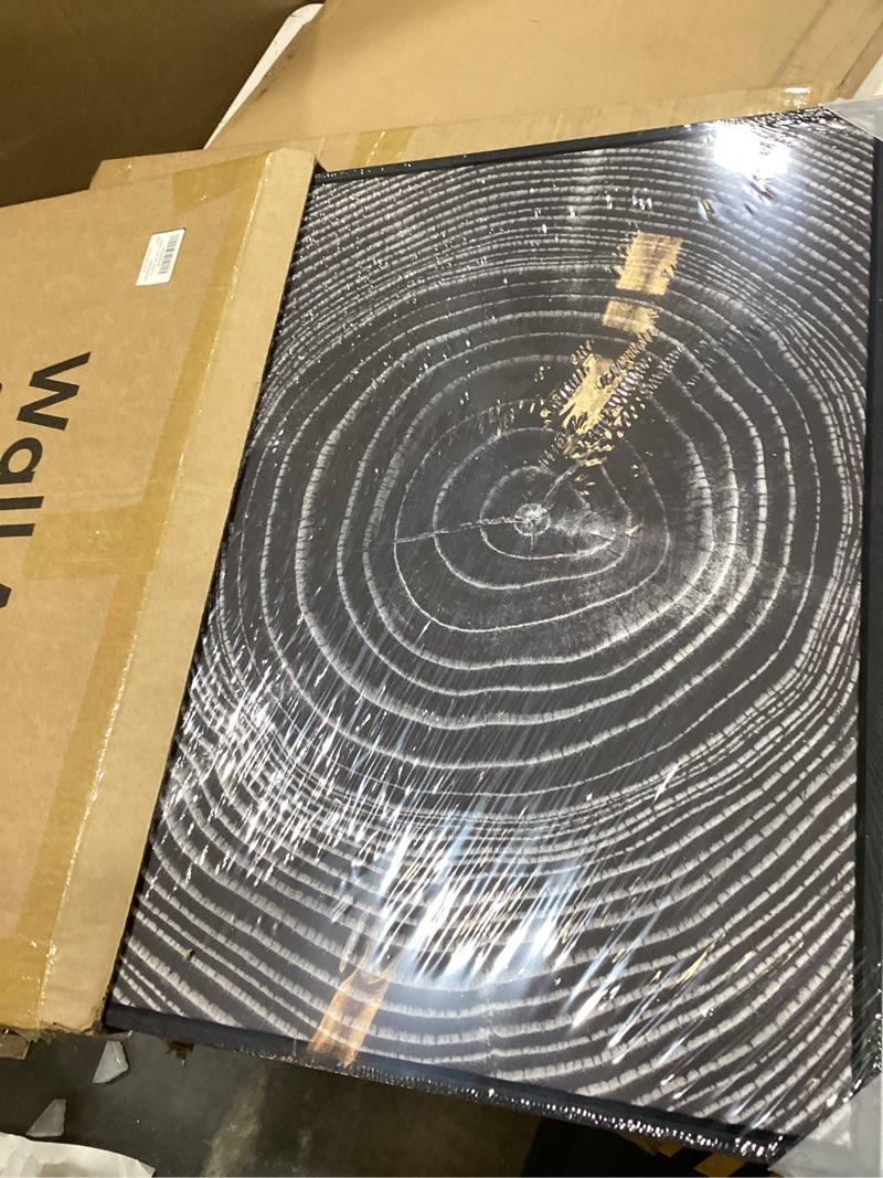 Condition photo showing Good Condition for framed square black tree ring abstract wall art, modern nature canvas prints, contemporary black minimalist tree lines pictures for living room bedroom dining room hallway office wall decor 24x24 in 24"l x 24"w blcak tree rings