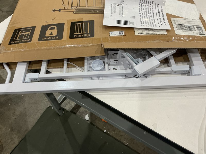 Condition photo showing Good Condition for baby gate no drilling, 29"-40" auto close dog gate indoor for doorways & stairs, pressure mounted adjustable pet gate, easy walk through child gate for children & pets stroller friendly, white