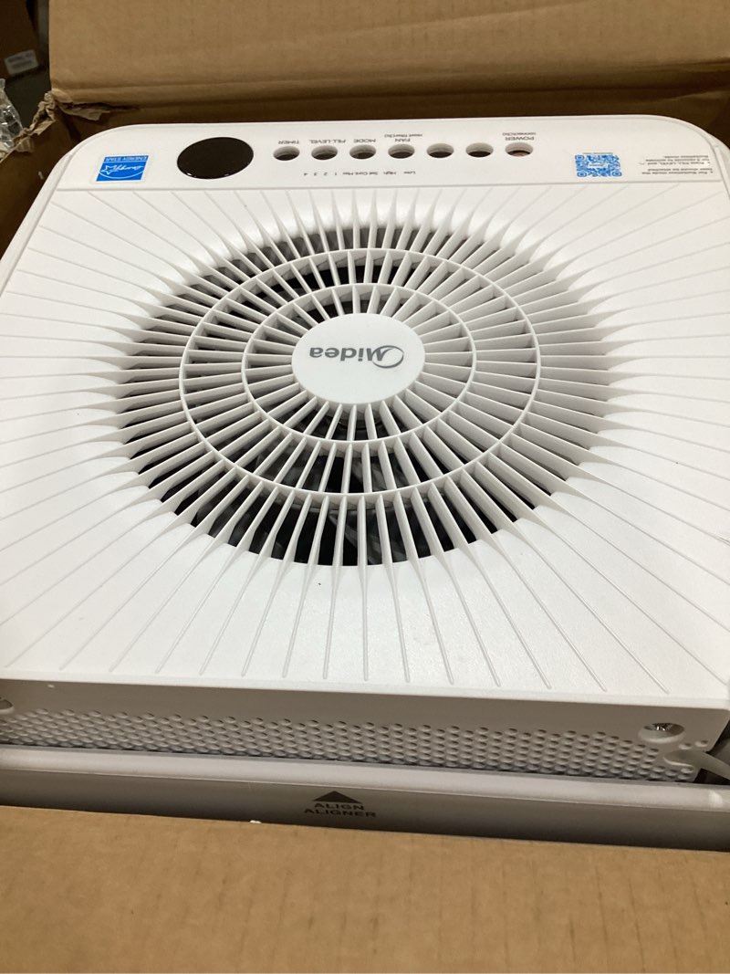 Condition photo showing As Is for midea cube 20 pint dehumidifier for basement, up to 1,500 sq. ft. dehumidifier with drain hose, energy star certificated, smart control, compatible with alexa, white