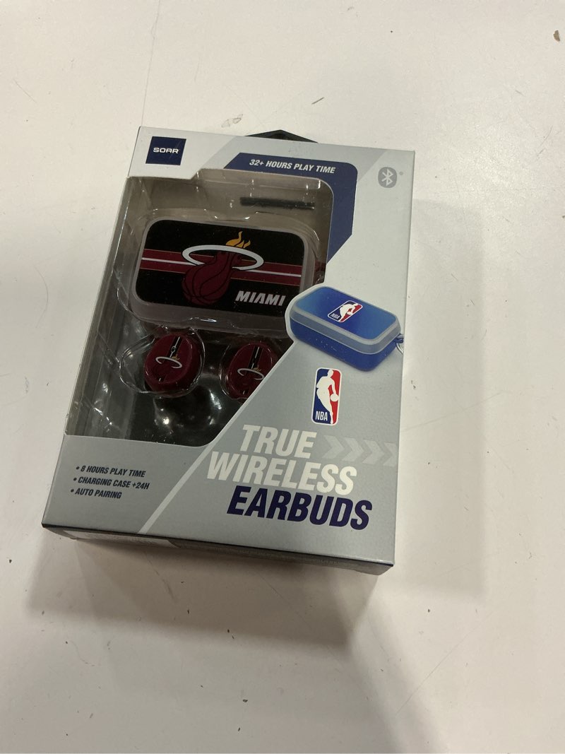 Condition photo showing New/Like New for soar nba wireless sport earbuds: comfortable fit & convenient charging miami heat
