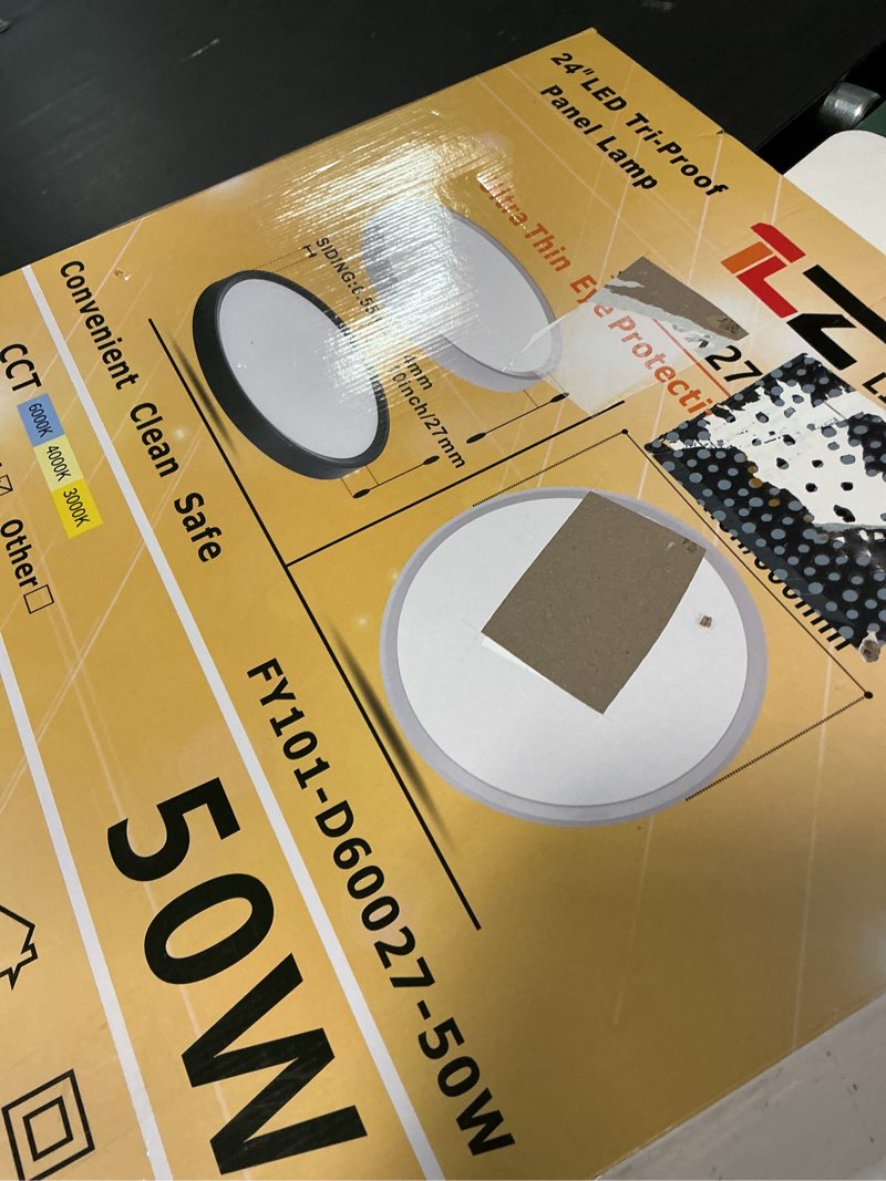 Condition photo showing Good Condition for 24 inch large led flush mount ceiling light, 50w, 5480lm, 3000k/4000k/6000k cct selectable,super slim low profile round flat panel light for bedroom,kitchen,hallway (black 1pk) black noremote-24inch-1pk