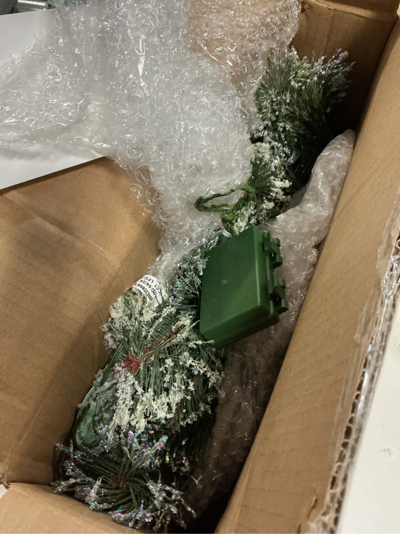 Condition photo showing Good Condition for National Tree Company 6 ft Pre-Lit Glittery Bristle Artificial Christmas Garland, Christmas Decoration with Pinecones, 50 Clear LED Lights, 138 Tips, Timer, Green