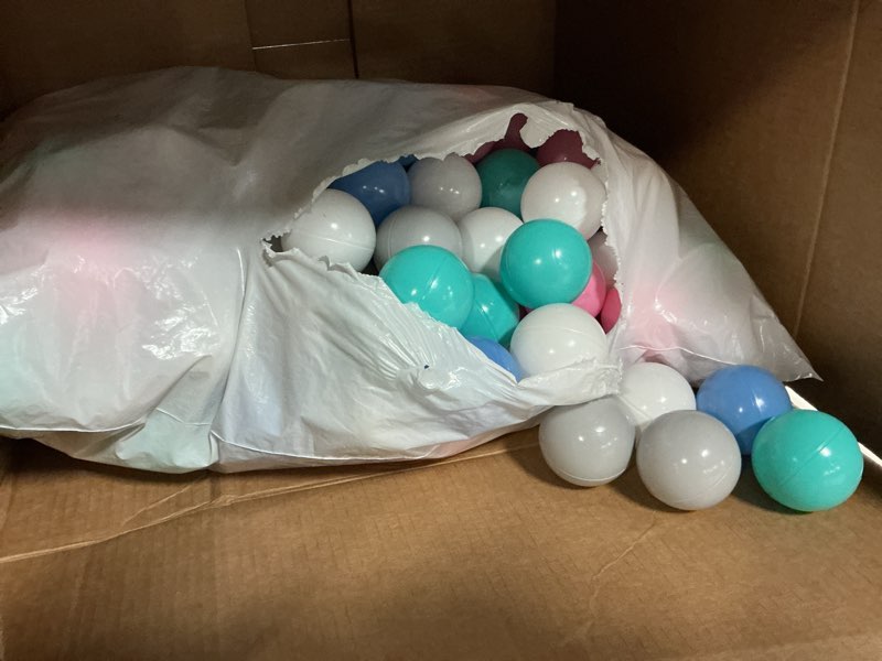 Condition photo showing As Is for langxun 50 100 200 400 soft plastic ball pit balls for kids, gift for baby toddler birthday christmas, ball pit play tent, baby kiddie pool water toys, party decoration 100 balls, 5 macaron colors