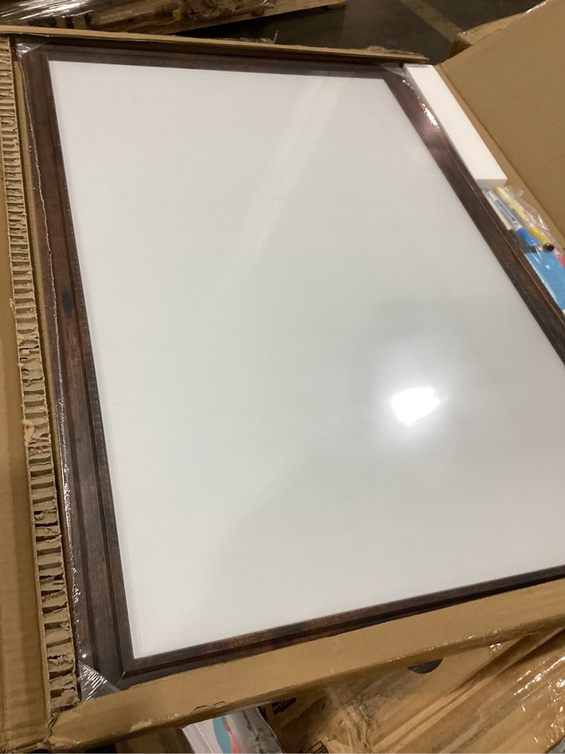 Condition photo showing Good Condition for dry erase white board for wall, 36"x24", vintage brown wooden frame | magnetic, decorative whiteboard, wall mounted, for home, office, kitchen, dorm brown 36"w x 24"h