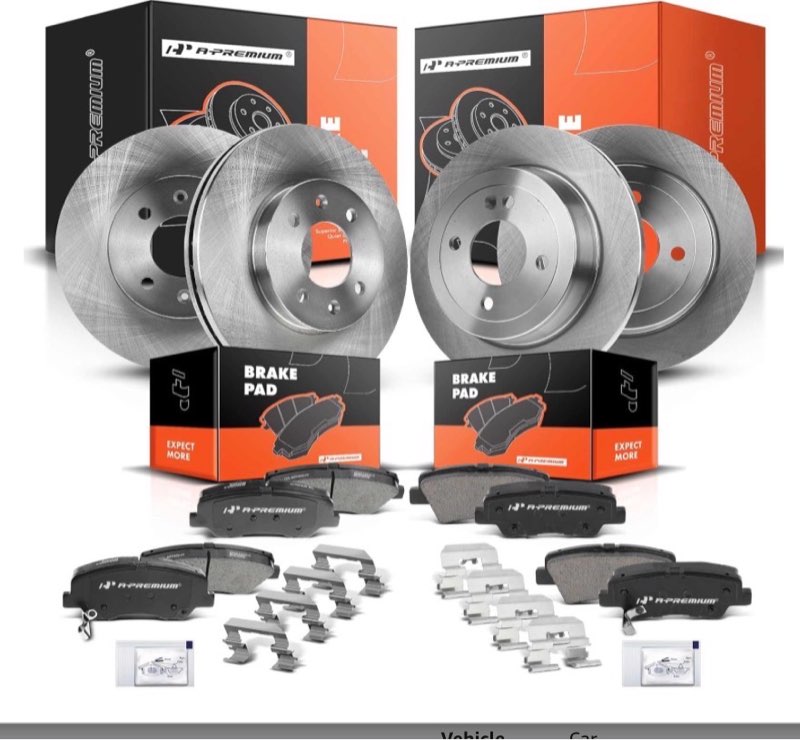 a-premium front vented & rear solid disc brake rotors + ceramic pads kit compatible
