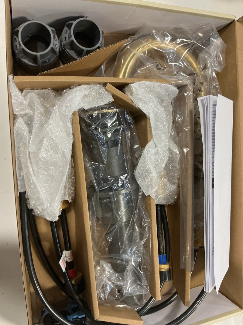 Condition photo showing As Is for allen + roth Harlow Brushed Gold Widespread 2-handle WaterSense Mid-arc Residential