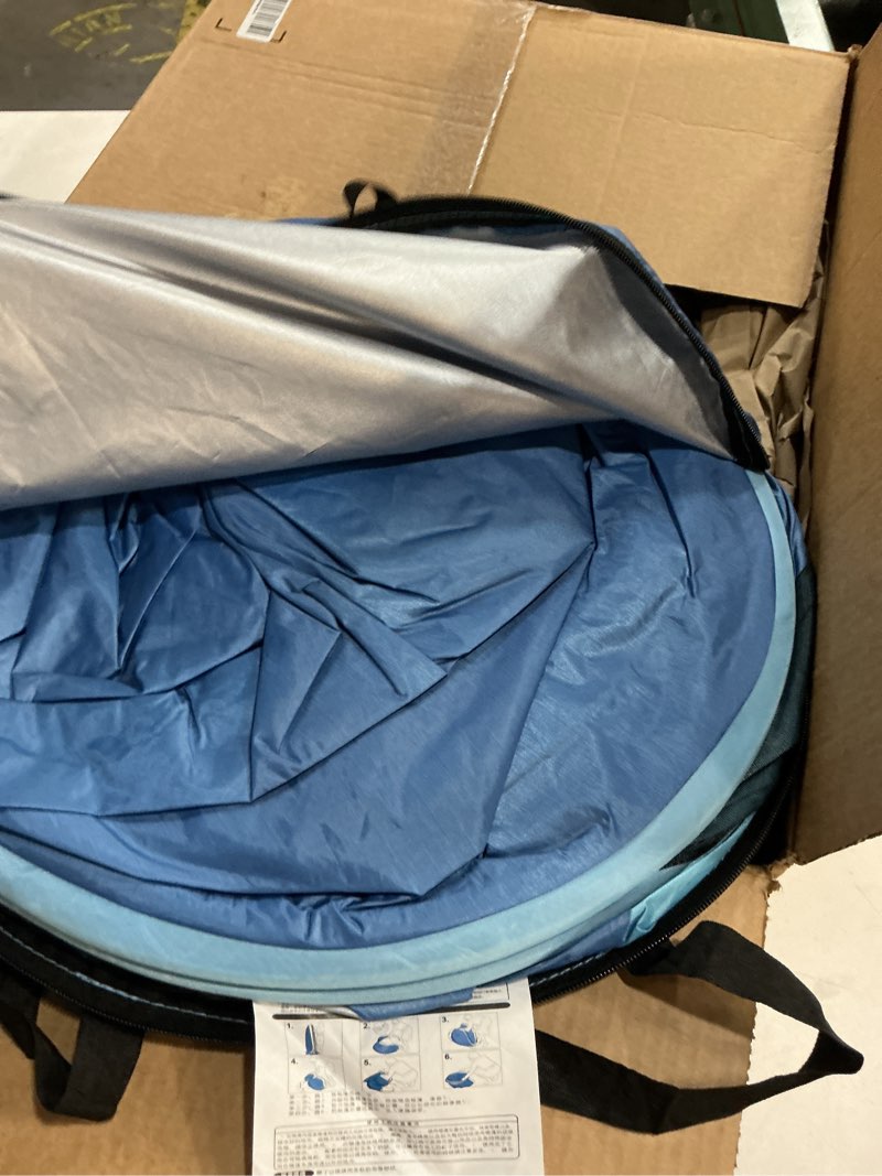 Condition photo showing As Is for Beach Tent, Portable Portable Rainproof and Sunscreen Bag, with Carrying Bag, Automatic Quick Opening Beach Tent 27inx19.6inx17.7in blue1