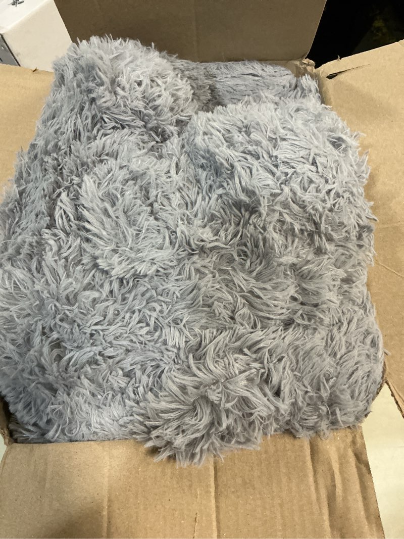 Condition photo showing As Is for smoofy fluffy king size comforter set, faux fur comforter set, luxury fuzzy king bedding set, soft shaggy bed set for all season, 3 pieces - 1 comforter & 2 pillowcases, grey grey king