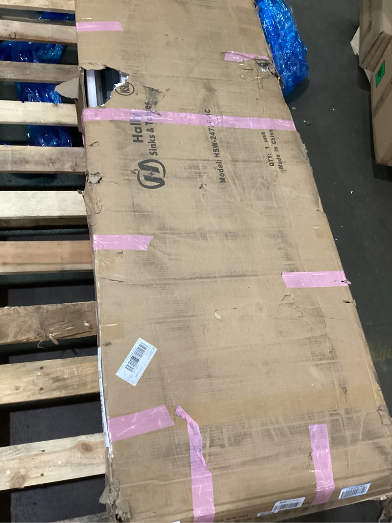 Condition photo showing As Is for hally stainless steel table for prep & work 24 x 72 inches with caster wheels, nsf commercial heavy duty table with undershelf and galvanized legs for restaurant, home and hotel with caster 24''x72''