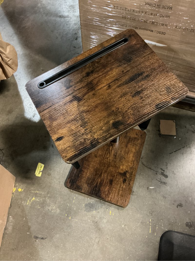 Condition photo showing As Is for mahancris tv tray table, height adjustable tv trays with 360° swivel, space-saving side table for couch, multi-functional sofa table with anti-slip bar, bedside, rustic brown etrb4501 1 rustic brown