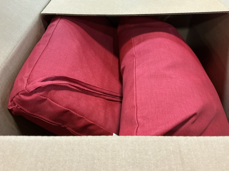 Condition photo showing Good Condition for ARDEN Outdoor Dining Chair Cushion, 21 x 21, Rain-Proof, Fade Resistant 21 x 21, Ruby Red Leala 21 x 21 Dining Cushion Set Ruby Red Leala