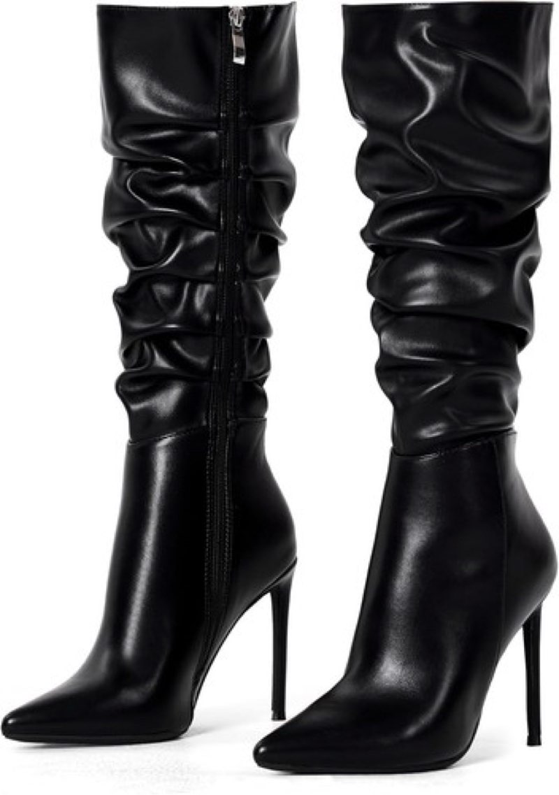 Elisabet Tang Women's Knee High Booties,Faux Suede 4" Stiletto Heel Pointed Toe Knee High Boots Side