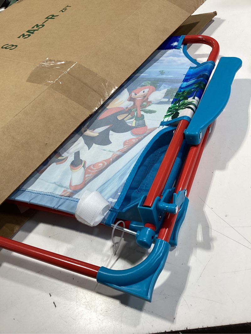 Condition photo showing Good Condition for sega sonic the hedgehog kids beach chair with umbrella,foldable portable toddler chair with armrests, locking mechanism & sun shade
