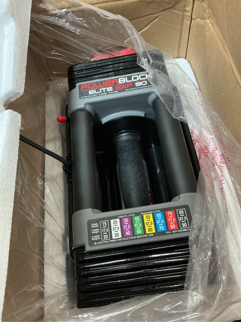 Condition photo showing item condition for PowerBlock Elite EXP Adjustable Dumbbells, Sold in Pairs, Stage 1, 5-50 lb. Dumbbells, Durable Steel Build, Innovative Workout Equipment, All-in-One Dumbbells, Expandable with Expansion Kits