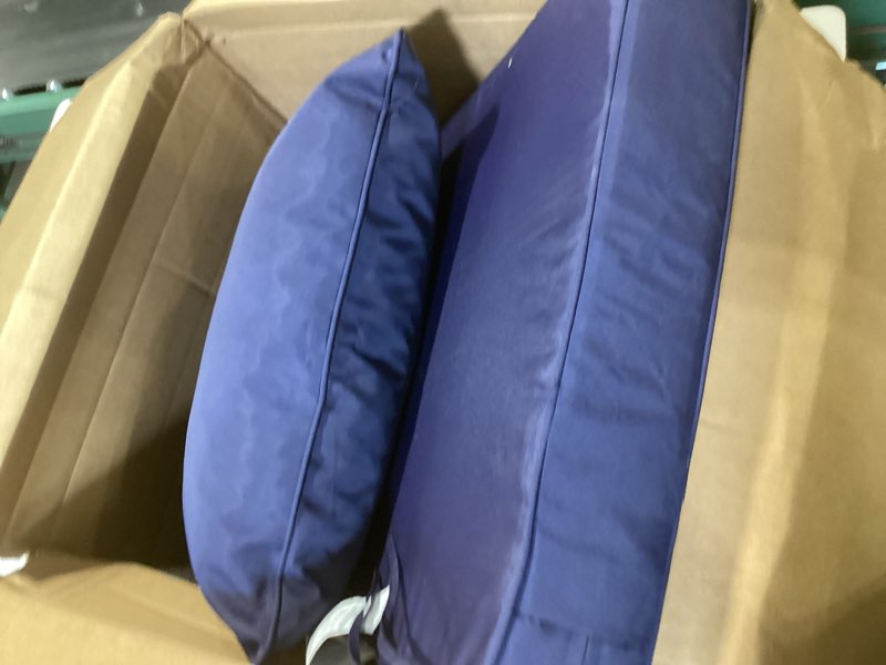Condition photo showing As Is for downluxe 24x24 outdoor chair cushions, waterproof fade resistant patio furniture cushions with handle & removable cover, deep seat outdoor cushions for sofa, couch and patio chairs, navy navy 24 x 24 inch