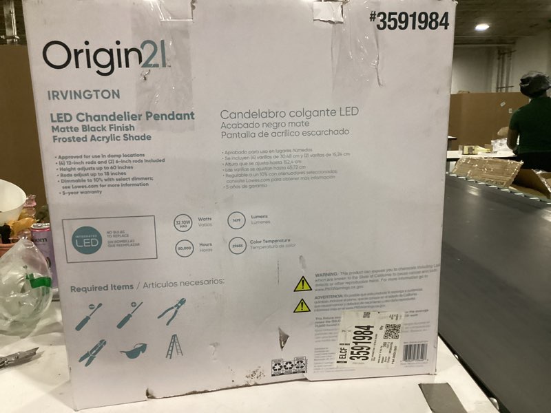 Condition photo showing As Is for “”no hardware”” 21 irvington black modern/contemporary linear led medium (10-22-in) pendant light
