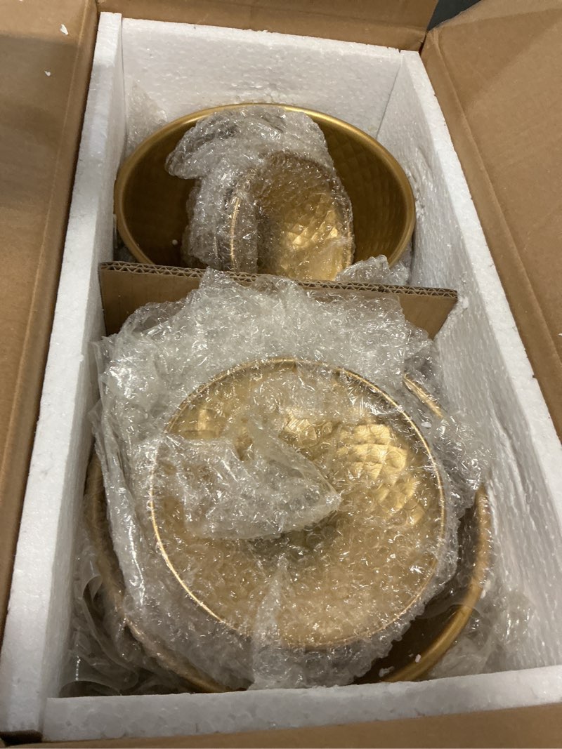 Condition photo showing Good Condition for 8.25'' wide 7.3''high decorative bowl vase set of 10,distressed gold metal compote bowl for tables?urn vases for vintage wedding centerpieces,elegant compote vases,pedistal vase for any event 10 gold