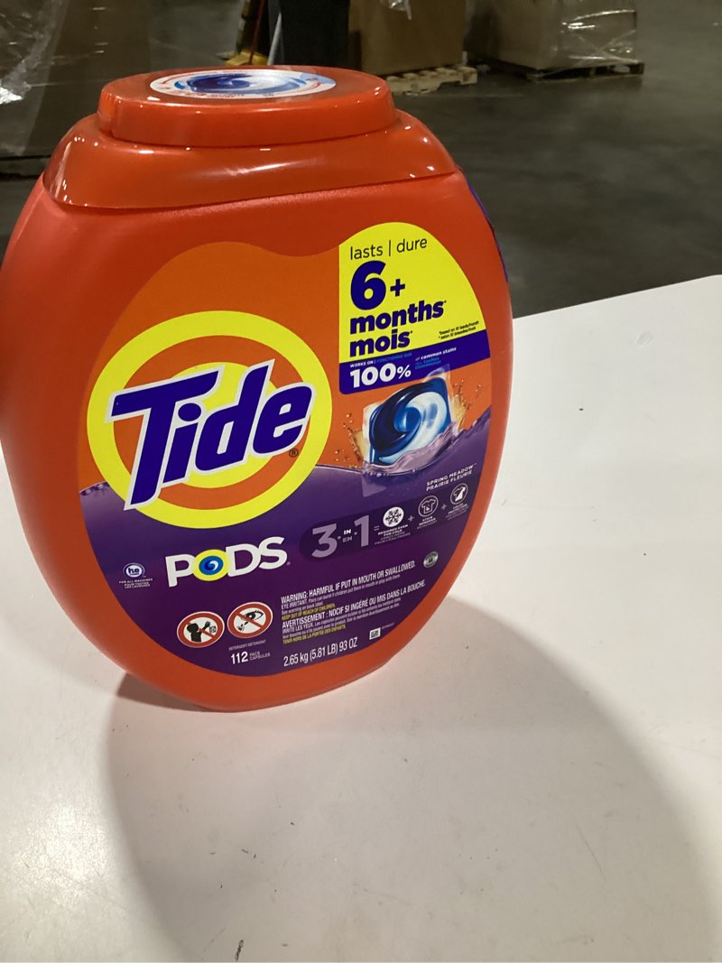 Condition photo showing Good Condition for Tide PODS laundry detergent pacs, 3-in-1 Stain Remover, Odor Fighter, Color Protector, 112 Count, HE compatible, Spring Meadow Scent Spring Meadow 112 Count (Pack of 1)