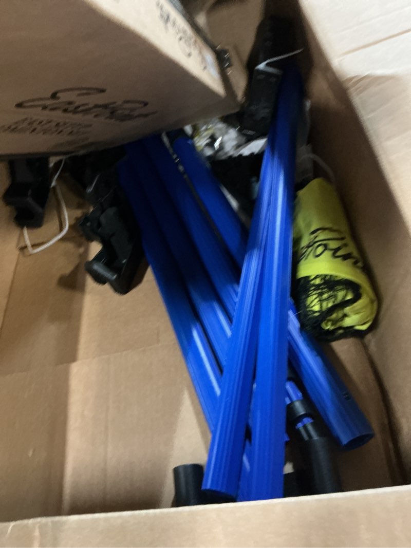 Condition photo showing As Is for eastpoint sports easy setup badminton net set -5 feet- features carry storage built-in base  weather proof material - includes badminton net  4 rackets and 2 shuttlecocks (color may vary)