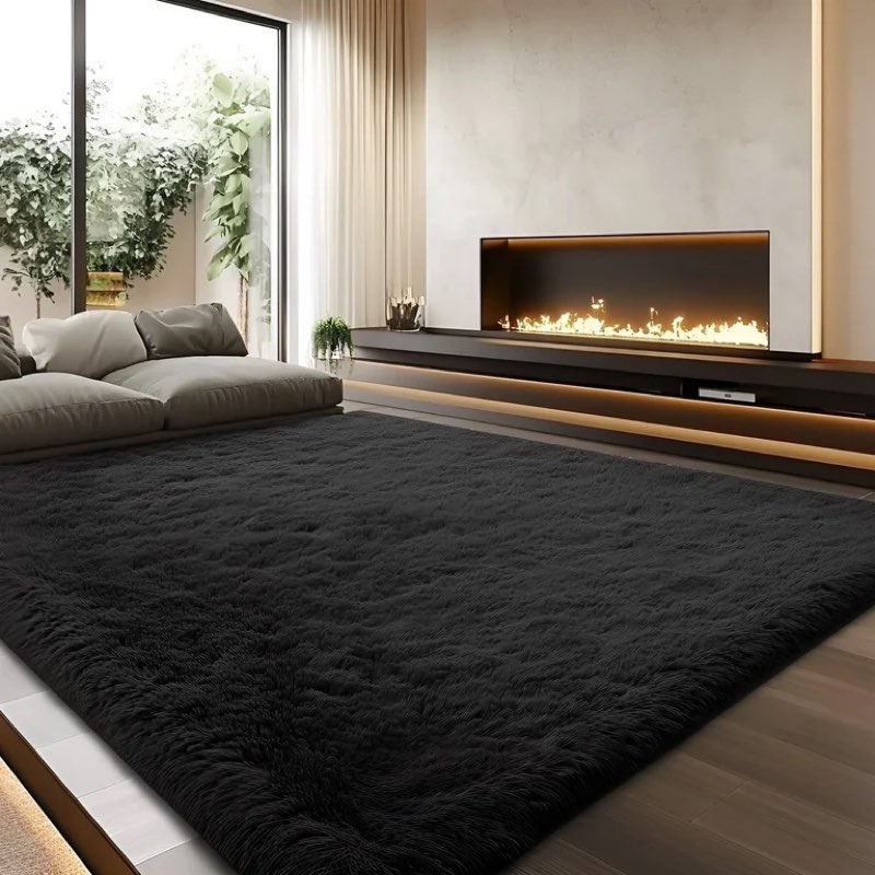 pentantan shag area rugs,  soft fluffy indoor carpet for living room bedroom decor, blac