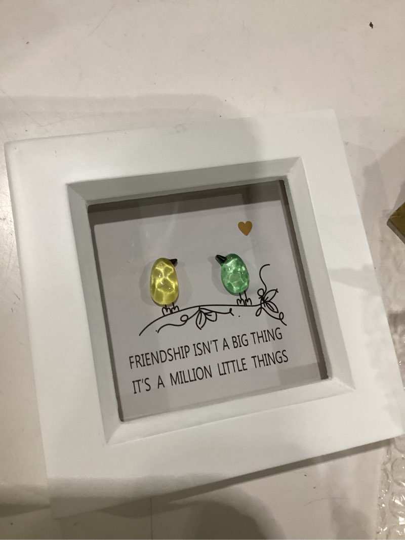 Condition photo showing Good Condition for comanro friend gift, seaglass art rainbow birds, handmade sea glass artwork, driftwood wall art decor, mini frame decor gift for friends