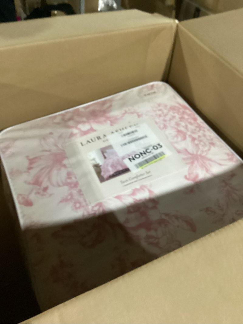 Condition photo showing Good Condition for laura ashley - twin comforter set, soft & reversible cotton bedding with a smooth feel, medium weight for year round comfort, 2 piece bed set with matching pillowcase (delphine mauve pink) twin delphine mauve pink
