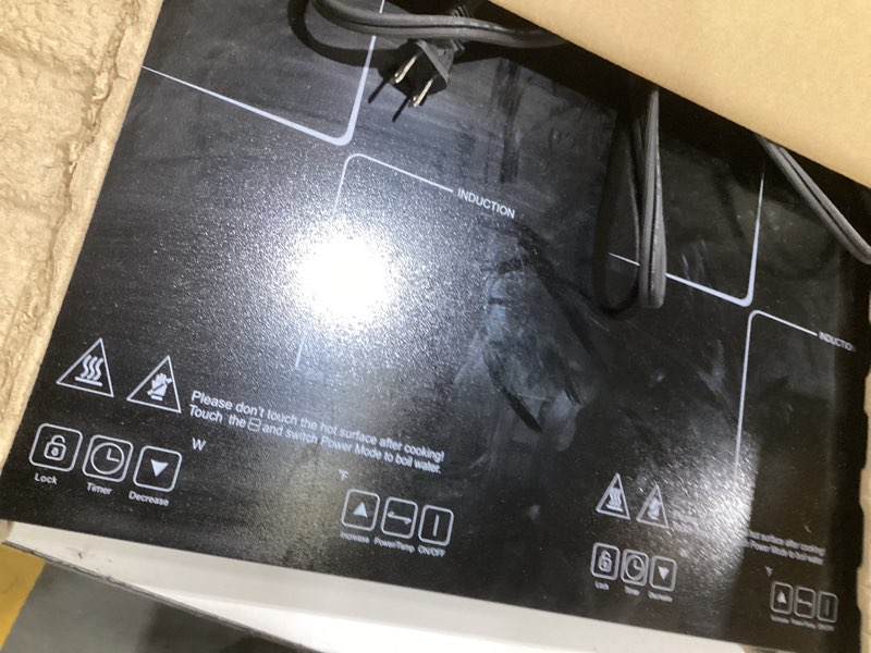 Condition photo showing As Is for amzchef portable-induction-cooktop-2-burner-etl-certified: 18 power & 20 temperature levels induction burners 1800w, independent control,10-hour timer, safety lock, low noise electric cooktops black