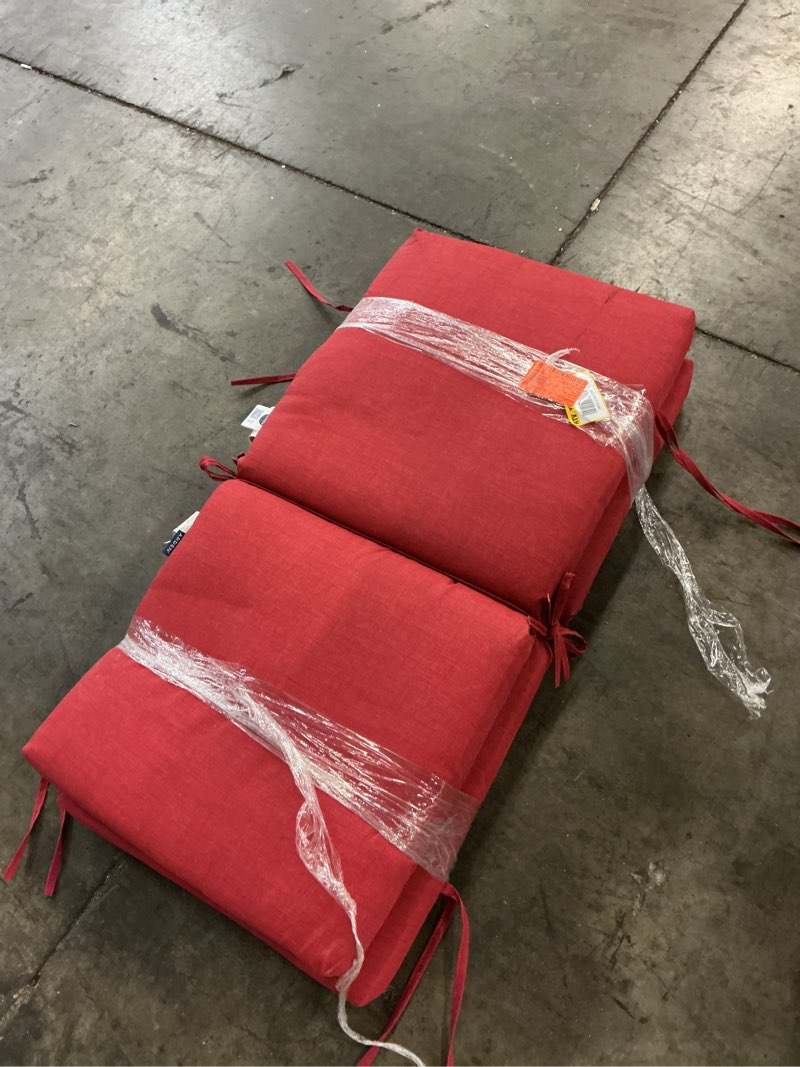 Condition photo showing New/Like New for arden outdoor midback chair cushion  18 x 16.5  water repellent  fade resistant 18 x 16.5  ruby red leala