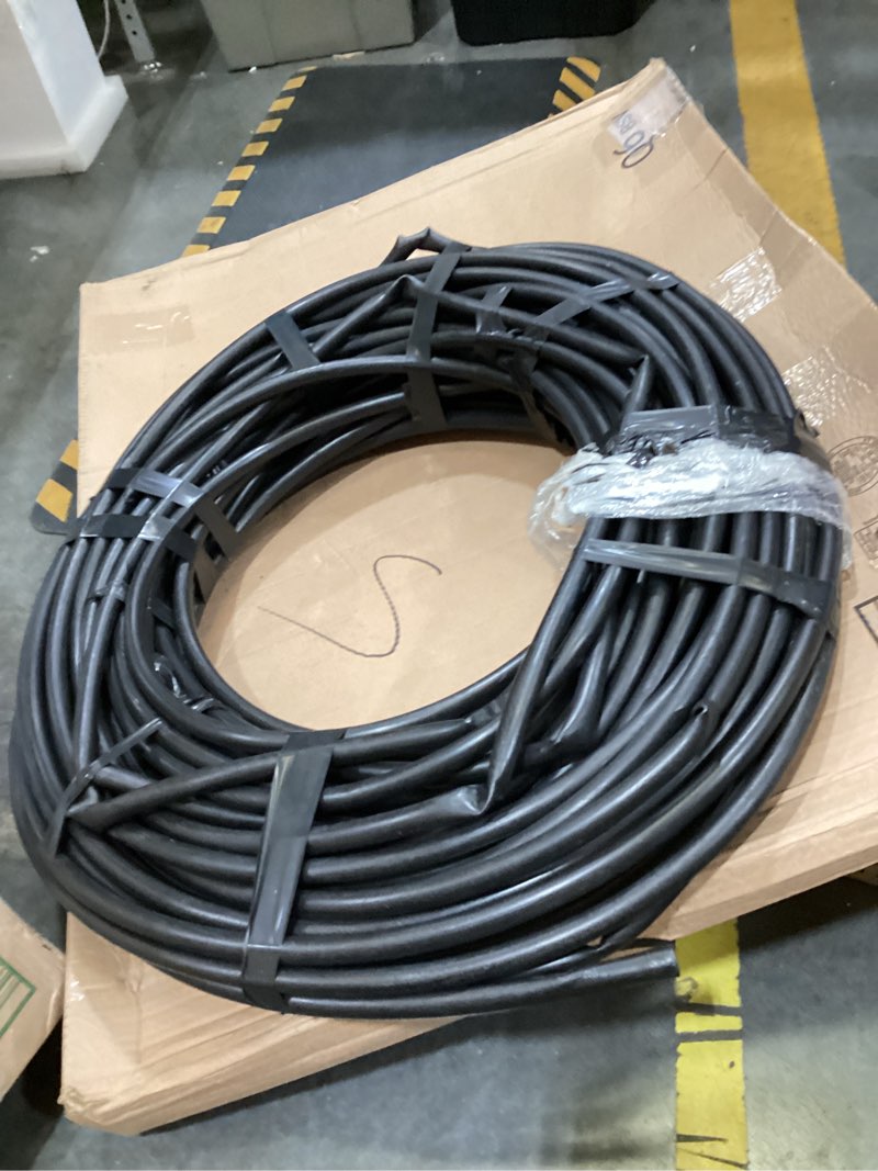 Condition photo showing As Is for raindrip 061020p 5/8-inch supply tubing 200-foot, drippers, emitters, irrigation parts, and drip systems, made with polyethylene, black