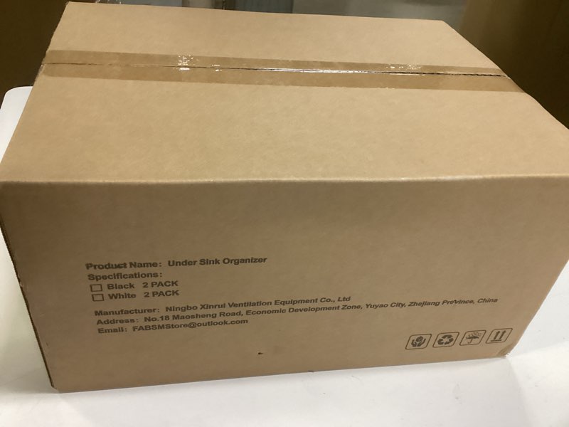 Condition photo showing New/Like New for Under Sink Organizer, 2 Packs Height Adjustable Under Sink Storage, Pull Out Cabinet Storage Shelves, Slide Out Drawer for Kitchen Bathroom Pantry. (Black, 2 Pack)