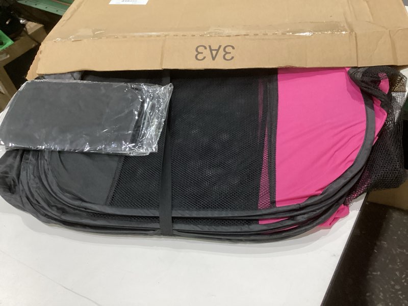 Condition photo showing Good Condition for portable large pet cat playpen for indoor outdoor cats, foldable big dog playpen tent kennel crate with cover enclosed for house puppy travel camping (large size, pink) pink l [44.8" x 44.8" x 23.5"]
