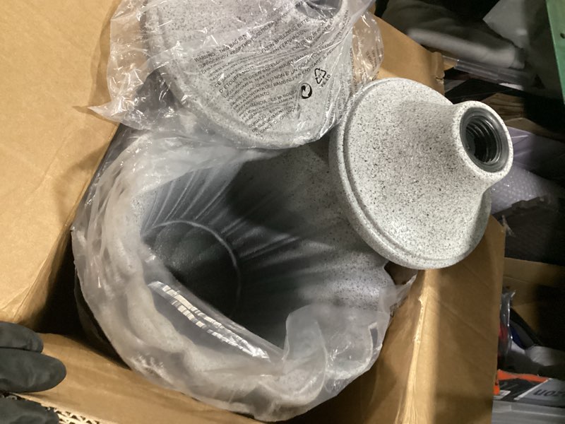 Condition photo showing New/Like New for 23.6" tall plastic urn planters for outdoor plants, set of 2 heavy-duty classic indoor large flower pots with drainage holes & petal design, outdoor planters for porch, home garden, grey gray2-petal