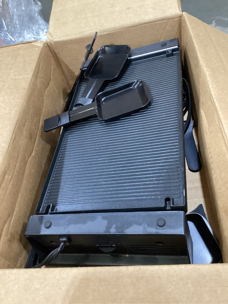 Condition photo showing Good Condition for table grill, indoor grill korean bbq grill electric griddle, 2 in 1 electric griddle nonstick with 8 raclette cheese pans adjustable temperature control 1300w ideal for family and party fun black