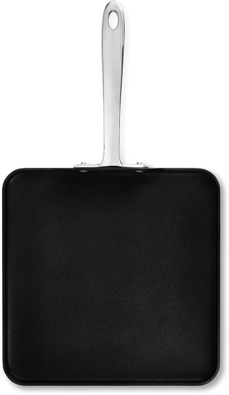 All-Clad HA1 Hard Anodized Nonstick Griddle 11x11 Inch Oven Broiler Safe 500F, Lid Safe 350F Pots and Pans, Cookware Black 11" x 11" (Single Burner)