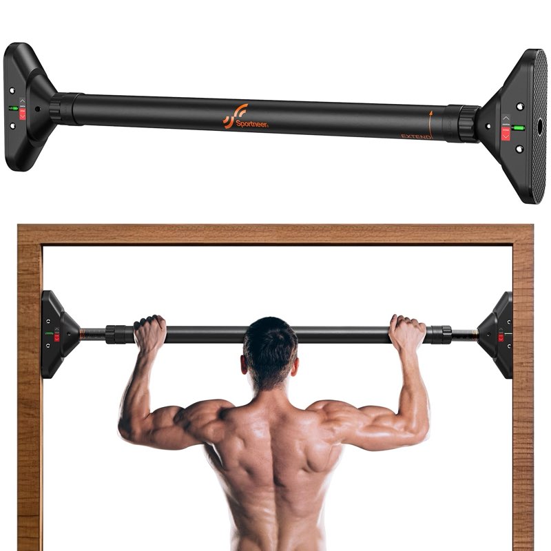 Sportneer Pull Up Bar: Strength Training Chin up Bar without Screws - Adjustable 75-94cm Width Locking Mechanism Pull-up Bar for Doorway - Max Load 440lbs for Home Gym Upper Body Workout, Non-slip