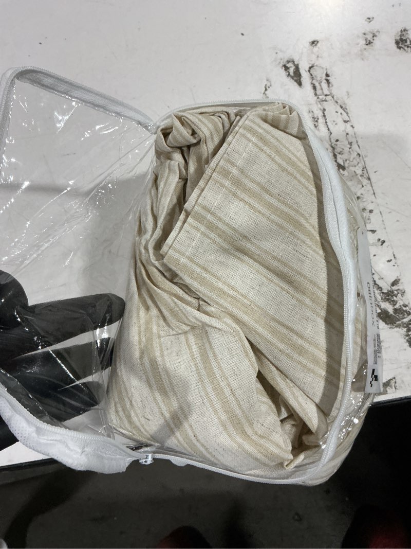 Condition photo showing Good Condition for farmhouse shower curtain with ruffle hem linen shower curtains for bathroom country vintage rustic natural fabric, cream-beige stripe 72" w x 72" l cream-beige stripe 72"w x 72"l