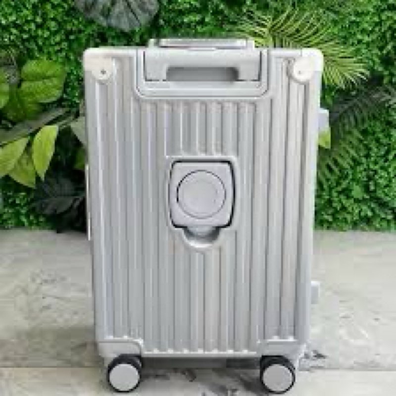 urbanexporer 20 inch carry on luggage aluminum frame airline approved, zipperless luggage carry on tsa approved abs+pc hard shell suitcases, lightweight carry-on suitcase with cup holder, metal-gray