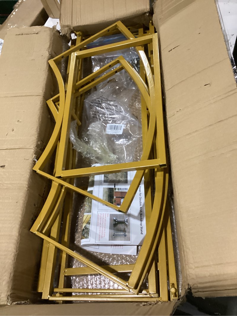 Condition photo showing New/Like New for Double Arch Backdrop Stand Metal Open Arch Backdrop Frame U Shaped Wedding Arches for Ceremony Baby Shower Garden Birthday Party Decoration (Gold, 7.2FT×4FT) Gold 7.2FT×4FT(H×W)